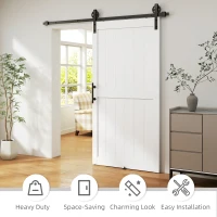 HOMCOM 42inx84in Barn Door with 7FT Sliding Door Hardware Kit, Handle, Upgraded Rollers and Floor Guide, Waterproof, White(m-5)