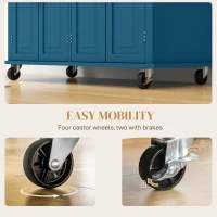 HOMCOM Kitchen Island with Storage, Rolling Trolley Cart with Rubber Wood Top, Spice Rack, Towel Rack, Blue(m-7)