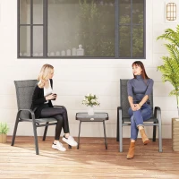 Outsunny Outdoor Bistro Set of 3, 3-Piece Patio Set with Breathable Mesh Fabric, Stackable Chairs and Square Table, Light Grey(m-1)