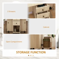 HOMCOM Drop Leaf Dining Table, Mobile Folding Table on Wheels with Drawers and Cabinet for Dining Room, Kitchen, Natural Wood(m-6)