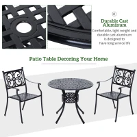 Outsunny 33" Patio Dining Table Round Cast Aluminium Outdoor Bistro Table with Umbrella Hole - Black(m-4)