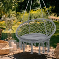 Outsunny Patio Hammock Chair, Hanging Rope Hammock Swing for Indoor & Outdoor Use with Backrest, Cotton-Polyester Blend, Fringe Tassels, Dark Grey(m-1)