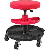 HOMCOM Rolling Garage Stool, 300 LBS Capacity Mechanic Stool with 2.5" Wheels, Tool Trays Storage, Adjustable Height, Red(m-2)