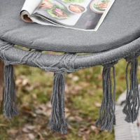 Outsunny Patio Hammock Chair, Hanging Rope Hammock Swing for Indoor & Outdoor Use with Backrest, Cotton-Polyester Blend, Fringe Tassels, Dark Grey(m-12)