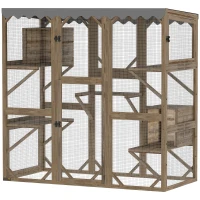 PawHut Outdoor Cat Enclosure with Window Access, 5 Platforms and 2 Resting Boxes, Waterproof Roof for Multiple Cats, Brown(m-1)