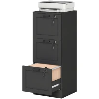 HOMCOM Vertical Filing Cabinet with 3 Drawers, Lock, File Cabinet for Home Office, A4 and Letter Size Files, Black(m-2)