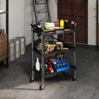 HOMCOM 3-Tier Collapsible Tool Cart with Wheels, 150 LBS Capacity Folding Utility Cart with Handles for Garage Workshop, Black(m-9)