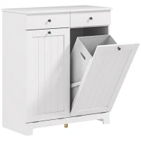 HOMCOM Laundry Cabinet, Tilt Out Laundry Hamper Cabinet with 2 Baskets, Bathroom Hamper Cabinet with 2 Drawers, White(m-12)