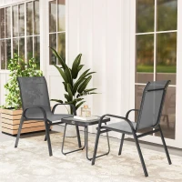 Outsunny Outdoor Bistro Set of 3, 3-Piece Patio Set with Breathable Mesh Fabric, Stackable Chairs and Square Table, Light Grey(m-8)