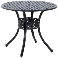 Outsunny 33" Patio Dining Table Round Cast Aluminium Outdoor Bistro Table with Umbrella Hole - Black(m-11)