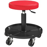 HOMCOM Rolling Garage Stool, 300 LBS Capacity Padded Mechanic Stool with 2.5" Wheels, Adjustable Height 15" -19.7", Red(m-2)