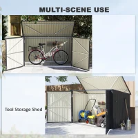 Outsunny 7.6 x 3.4ft Outdoor Storage Shed, Triple Garbage Bin Shed Organizer with Lockable Double Doors and Openable Lid(m-4)
