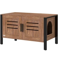 PawHut Cat Litter Box Enclosure with Tall Legs, Scratching Board, Dark Brown, 31.5"L x 17.7"W x 19.7"H(m-12)