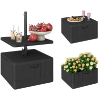 Outsunny 3-in-1 Outdoor Umbrella Base with Table Tray, Coffee End Table, Planter Box with Drain Hole, 175 lbs. Capacity Heavy Duty Fillable Patio Umbrella Stand Table with Wheels and Handles, Black(m-11)