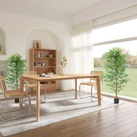 HOMCOM Set of 2 6ft Artificial Trees Ficus, Indoor Fake Plants with Pot, for Home Decor(m-8)