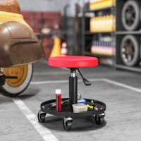 HOMCOM Rolling Garage Stool, 300 LBS Capacity Padded Mechanic Stool with 2.5" Wheels, Adjustable Height 15" -19.7", Red(m-8)