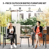 Outsunny Outdoor Bistro Set of 3, 3-Piece Patio Set with Breathable Mesh Fabric, Stackable Chairs and Square Table, Light Grey(m-4)