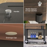 Outsunny Patio Cooler, 60qt Portable Outdoor Cooler with Locking Wheels, Storage Shelf, Bottle Opener for Patio Backyard, Brown(m-6)