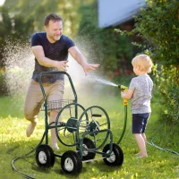 Outsunny Garden Hose Reel Cart, Portable Hose Organizer with Hose Guide System, 4 Wheels & Storage Basket for Yard, Garden, Farm(m-1)