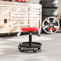 HOMCOM Rolling Garage Stool, 300 LBS Capacity Padded Mechanic Stool with 2.5" Wheels, Adjustable Height 15" -19.7", Red(m-10)
