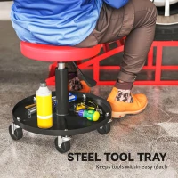 HOMCOM Rolling Garage Stool, 300 LBS Capacity Padded Mechanic Stool with 2.5" Wheels, Adjustable Height 15" -19.7", Red(m-9)