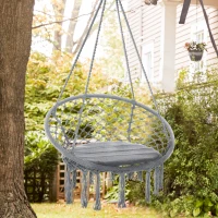 Outsunny Patio Hammock Chair, Hanging Rope Hammock Swing for Indoor & Outdoor Use with Backrest, Cotton-Polyester Blend, Fringe Tassels, Dark Grey(m-13)