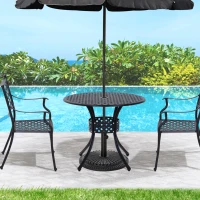 Outsunny 33" Patio Dining Table Round Cast Aluminium Outdoor Bistro Table with Umbrella Hole - Black(m-2)