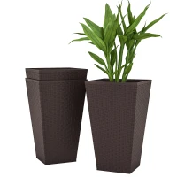 Outsunny Set of 3 Tall Plant Stand, Outdoor & Indoor Flower Pot Set for Front Door, Entryway, Patio and Deck, Brown(m-2)