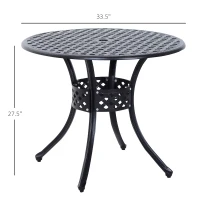 Outsunny 33" Patio Dining Table Round Cast Aluminium Outdoor Bistro Table with Umbrella Hole - Black(m-3)