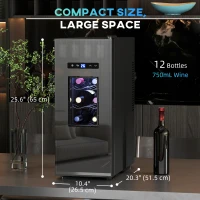 HOMCOM Wine Fridge, 12 Bottle, Under Counter Drinks Beer Wine Cooler with Glass Door, LED Light, Temperature Control(m-3)