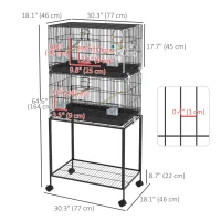 PawHut 65" Birdcage for Canaries, Lovebirds Finches, Budgie Cage with Wheels, Black(m-3)