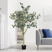HOMCOM 5ft Artificial Tree, Indoor Fake Eucalyptus with White Tender Tips and Pot, for Home, Office, and Living Room Decor(m-4)