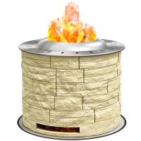 Outsunny Smokeless Fire Pit, Portable Camping Bonfire Stove with Mat for Backyard Patio Picnic, Magnesium Oxide, Yellow(m-2)