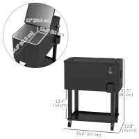 Outsunny 60 Quart Rolling Outdoor Cooler, Portable Rolling Patio Cooler Cart with Locking Wheels, Storage Shelf, Black(m-3)