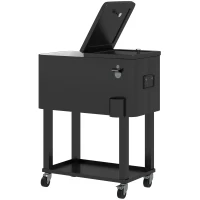 Outsunny 60 Quart Rolling Outdoor Cooler, Portable Rolling Patio Cooler Cart with Locking Wheels, Storage Shelf, Black(m-2)