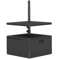 Outsunny 3-in-1 Outdoor Umbrella Base with Table Tray, Coffee End Table, Planter Box with Drain Hole, 175 lbs. Capacity Heavy Duty Fillable Patio Umbrella Stand Table with Wheels and Handles, Black(m-12)