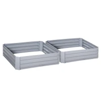 Outsunny 39" x 39" x 12" Set of 2 Raised Garden Bed, Elevated Planter Box with Galvanized Steel Frame for Growing Flowers, Herbs, Succulents, Grey(m-2)