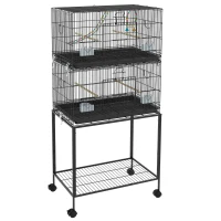 PawHut Double Stackable Bird Cage on Wheels w/ Stand, for Canaries(m-12)