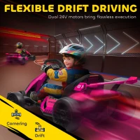 Aosom 24V 7.5 MPH Electric Go Kart with Adjustable Seat, Slow Start, Pink(m-5)