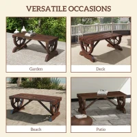 Outsunny 2-Person Wooden Garden Bench, Outdoor Wagon Wheel Porch Bench for Backyard Garden, Support 550 LBS, Rustic Country Style Patio Furniture, Brown(m-7)