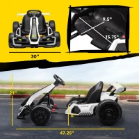 Aosom 24V 7.5 MPH Electric Go Kart with Adjustable Seat, Slow Start, White(m-3)