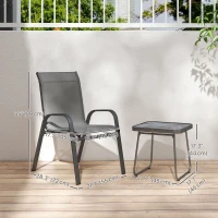 Outsunny Outdoor Bistro Set of 3, 3-Piece Patio Set with Breathable Mesh Fabric, Stackable Chairs and Square Table, Light Grey(m-3)