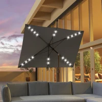 Outsunny 6.5x10ft Patio Umbrella Tilt Aluminum Outdoor Market Parasol with Solar Powered LEDs, Crank - Dark Grey(m-1)