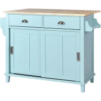 Rolling Kitchen Island with Drop-Leaf Countertop, Sliding Door, Adjustable Shelves, Cabinet and Drawers, 52" L x 30.5" W x 36.5" H, Mint Green(m-14)