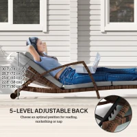 Outsunny Set of 2 Wicker Chaise Lounge Chair Outdoor Patio Lounger with 5 Adjustable Back, Wheels, Cushion and Armrests, Grey(m-4)