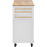 Mobile Kitchen Cart with 5 Drawers, Adjustable Shelves, Lockable Wheels, Rolling Cooking Island with Wooden Top, 53" L x 18" W x 36" H, White(m-15)