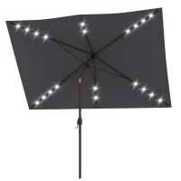Outsunny 6.5x10ft Patio Umbrella Tilt Aluminum Outdoor Market Parasol with Solar Powered LEDs, Crank - Dark Grey(m-12)