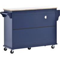 Rolling Mobile Kitchen Island Cart with Storage Cabinet, Solid Wood Desktop, Central Island with Locking Wheels, 51" L x 18" W x 36" H, Dark Blue(m-16)