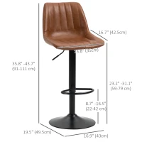 HOMCOM Swivel Bar Stools Set of 2, PU Leather Upholstered Counter Stools with Adjustable Height and Footrest for Kitchen(m-3)