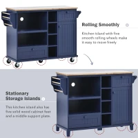 Rolling Mobile Kitchen Island Cart with Storage Cabinet, Solid Wood Desktop, Central Island with Locking Wheels, 51" L x 18" W x 36" H, Dark Blue(m-5)